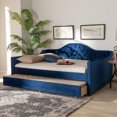 thumbnail image 1 of Full Size Daybed with Trundle - Navy Blue Velvet Upholstered Modern Design - Space Saving Furniture, 1 of 1