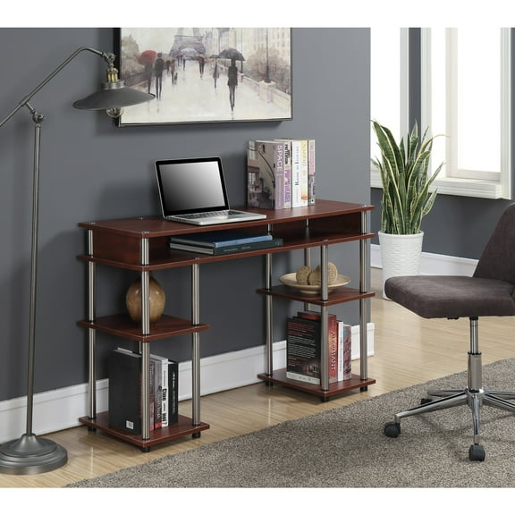 Retro Desk with Shelves - Home Office Computer Desk, Corner Vanity Nail Table - 47" Cherry Finish