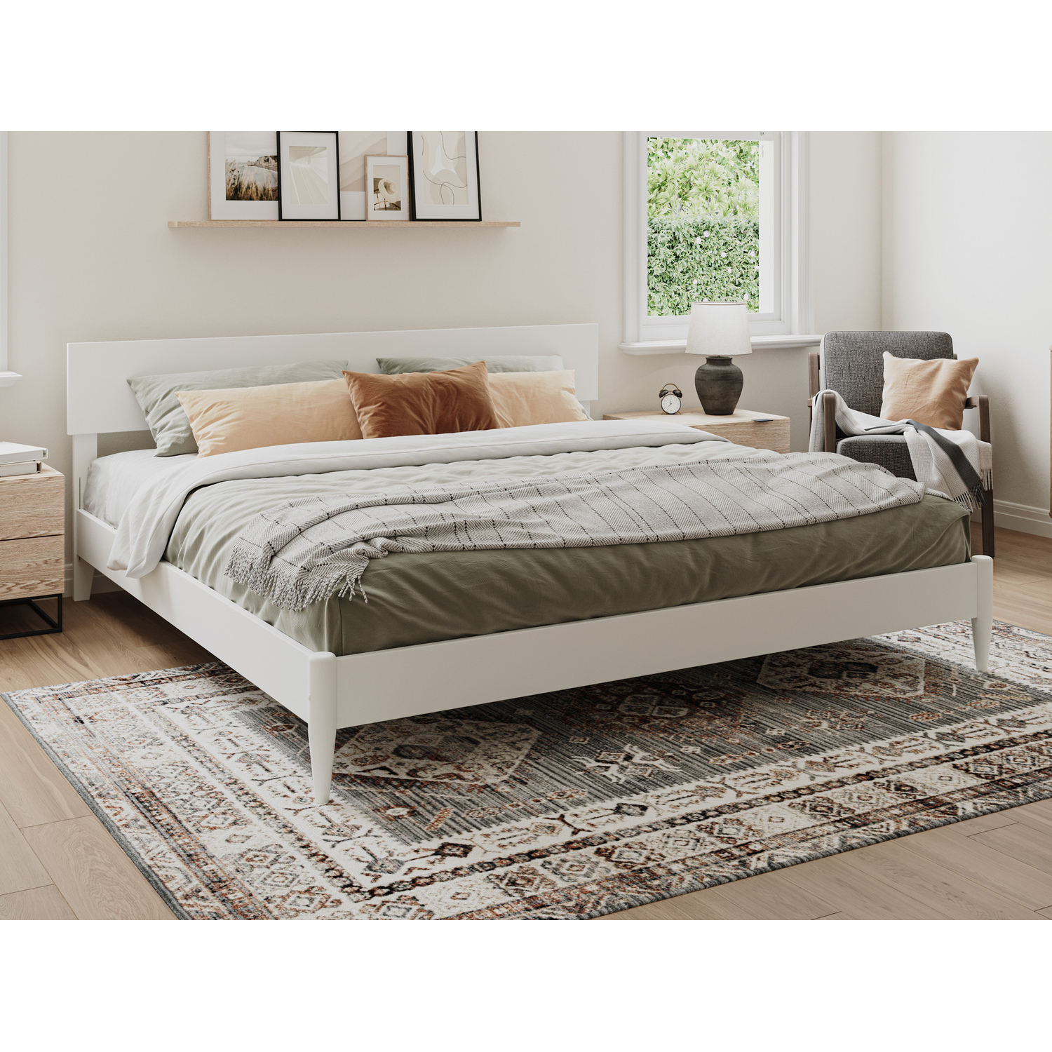 Modern Platform Bed - Solid Wood Low Profile Bed Frame - King Size Bed with USB Ports