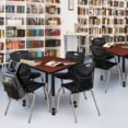 thumbnail image 1 of HomeStock Rococo Radiance 42" Square Height Adjustable Cherry Mobile Classroom Table with 4 18" Black Stack Chairs for Ornate Educational Environments, 1 of 6