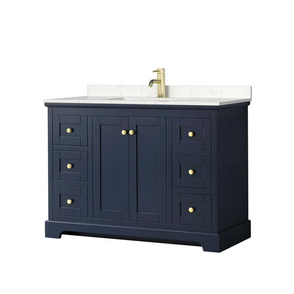 HomeStock Rococo Radiance 48 Inch Single Bathroom Vanity in Dark Blue, Carrara Cultured Marble Countertop, Undermount Square Sink, No Mirror