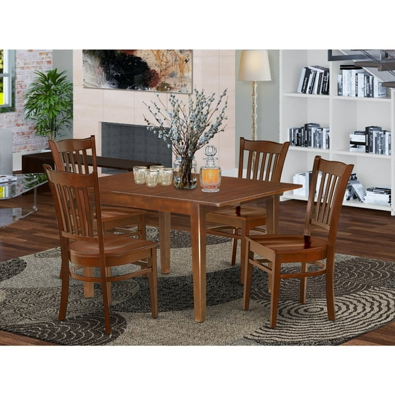 Rococo Radiance 5-Piece Dining Set - Rectangle Table w/ Butterfly Leaf & 4 Chairs - Mahogany Finish