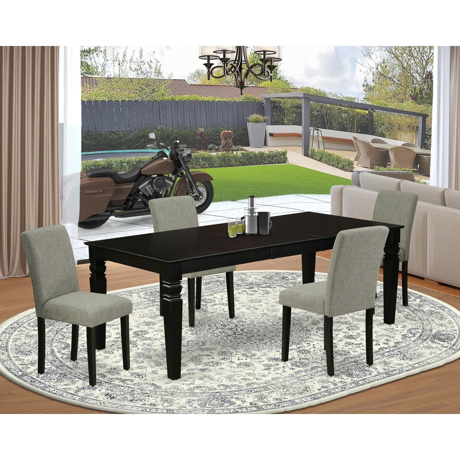Rectangular Dining Table Set - 5 Piece Table & Chair Set with Linen ...