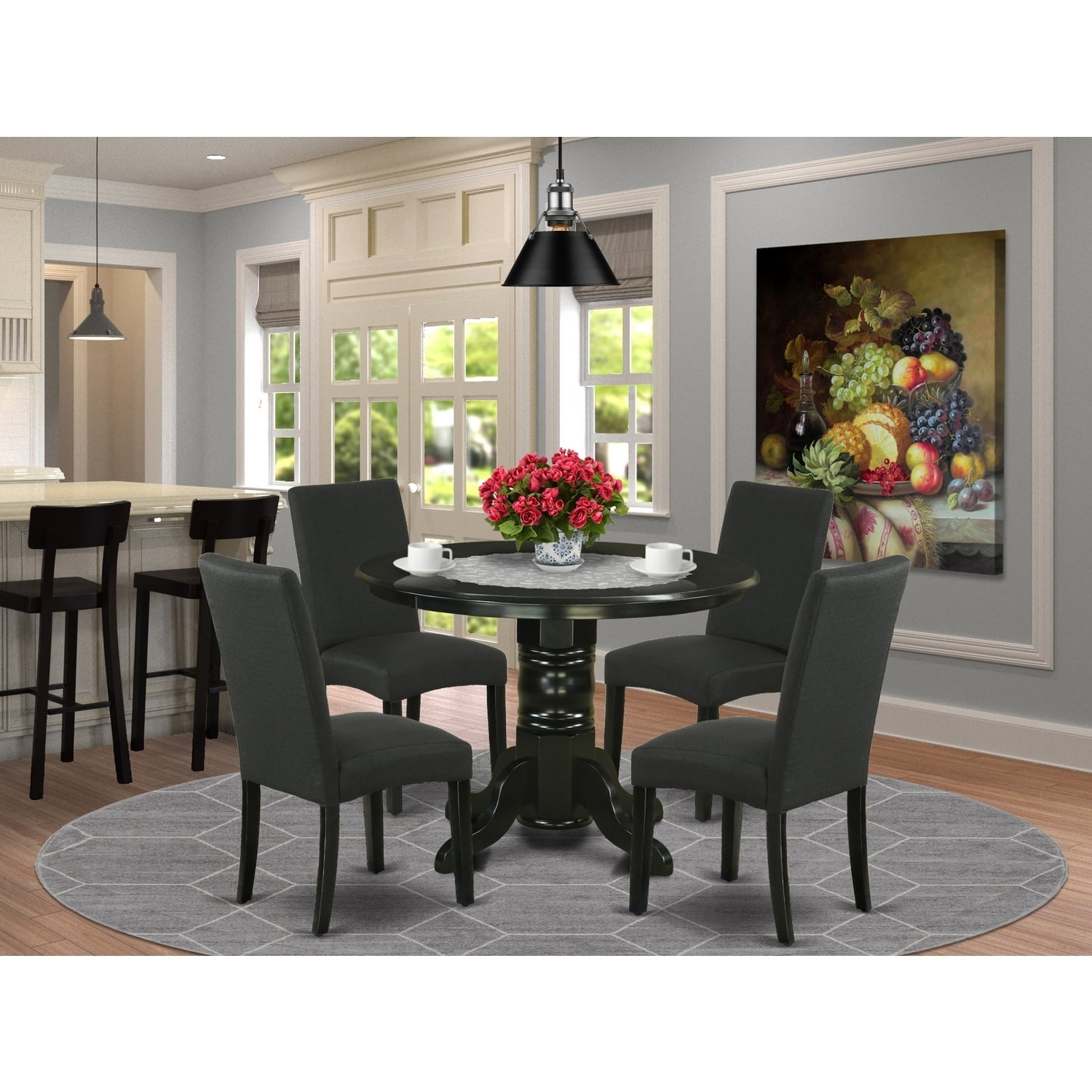 Elegant 5-Piece Dining Set - Round Table & 4 Parsons Chairs - Black ...