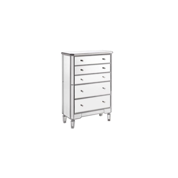 Solid Wood Dresser with Mirror, 5 Drawer Antique Silver Finish Chest