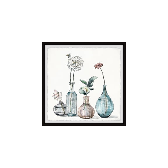 HomeStock Rococo Radiance Flowers in Vases Framed Painting Print, 12" x 12", Contemporary Wall Decor: Abstract, Digital Art Prints, and Modern Styles for Your Home