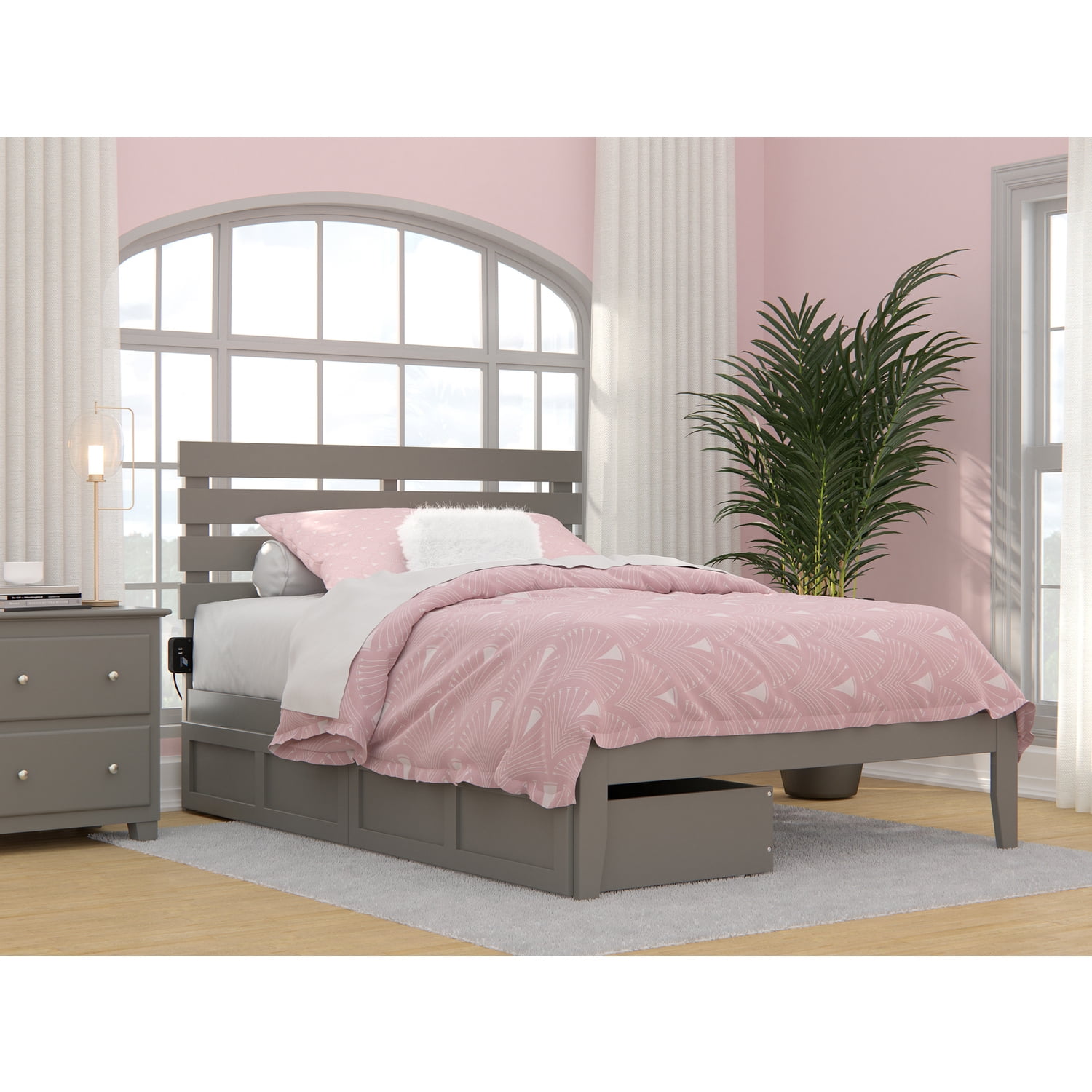 Oxford Gray Full Bed with USB Charger and Storage Drawers