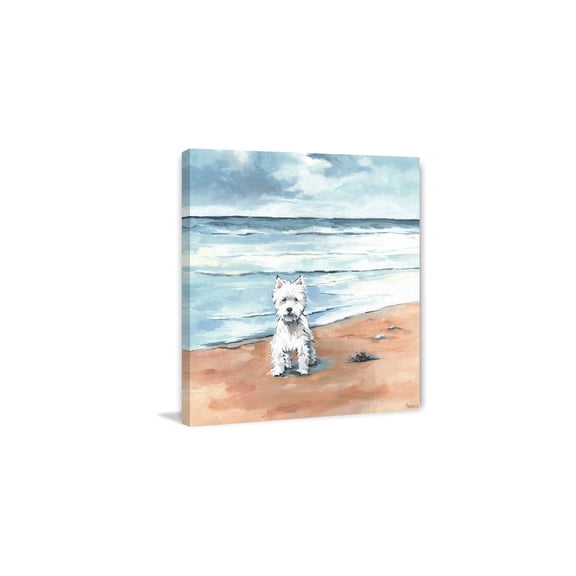 HomeStock Rococo Radiance Little White Doggie Painting Print on Wrapped Canvas, 48" x 48", Modern Handmade Canvas Art Decor - Unique and Chic Wall Prints for Contemporary Spaces