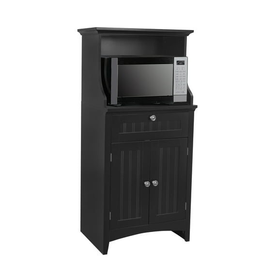 HomeStock Rococo Radiance Microwave/Coffee Maker Utility Cabinet - 15.75"D x 23.5"W x 48"H - Black Storage with Drawer & Adjustable Shelf
