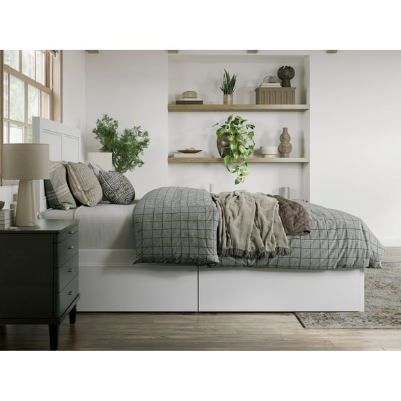 Platform Bed with StorageFootboard - Modern Radiance Bed Frame, White Finish