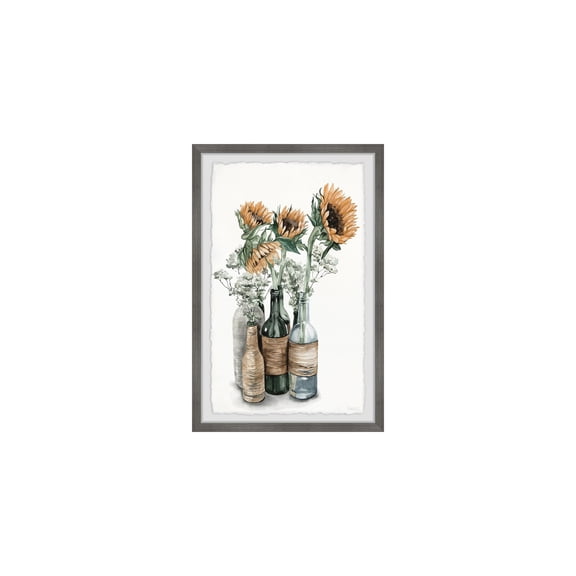 HomeStock Rococo Radiance Sunflower Centerpiece Framed Painting Print, 12" x 18", Contemporary Wall Decor: Abstract, Digital Art Prints, and Modern Styles for Your Home