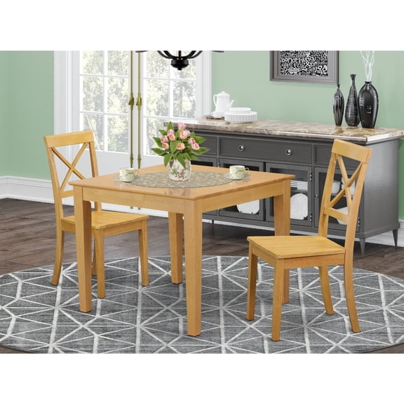 Dinette Set 3 Piece - Table and 2 Chairs - Rococo Style - Oak Finish - 42" Table
