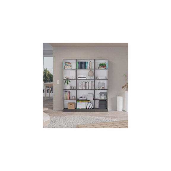 HomeStock Rococo Romance 3 Piece Living Room Set with 3 Bookcases, 71.1" x 24.7" x 11.7", Matt Gray/White, Manufactured Wood, Spacious and Compact Storage Options