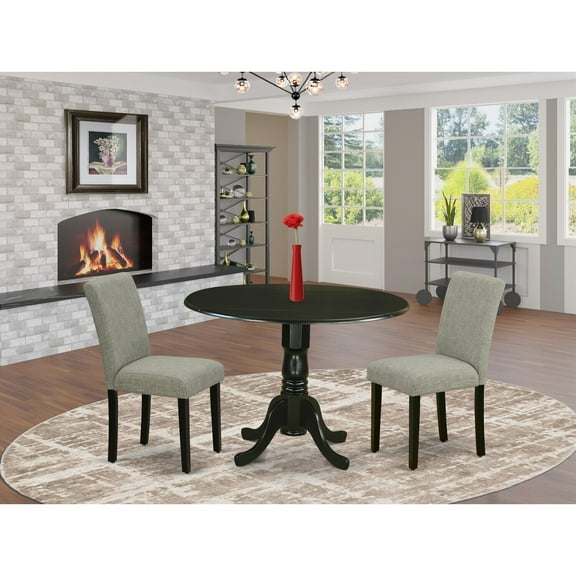Round Dining Table Set 3pc 42" Table w/ Drop Leaves & 2 Parsons Chairs - Rococo Style