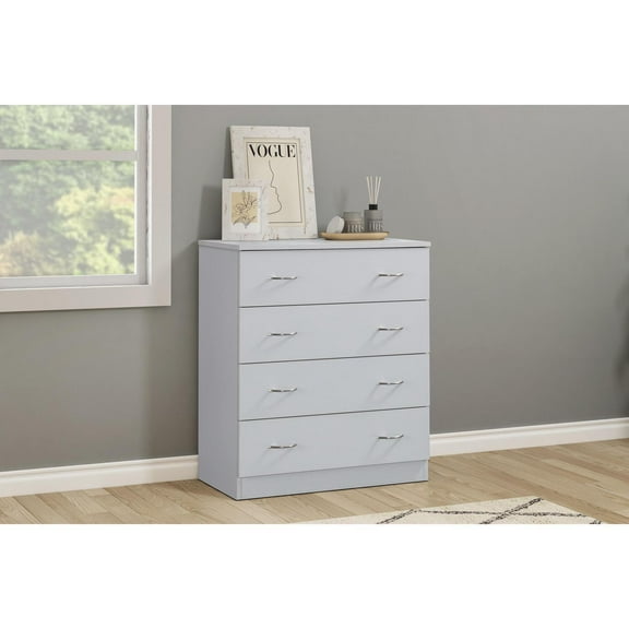 4-Drawer Chest - White Finish, Metal Glides & Nickel Pulls - 23" x 17" x 58"