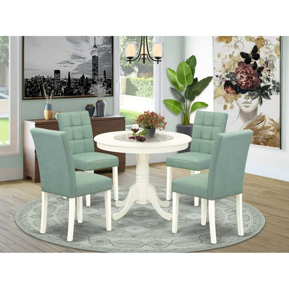 Round Pedestal Dining Table Set with 4 Chairs - Linen White Kitchen Table Set