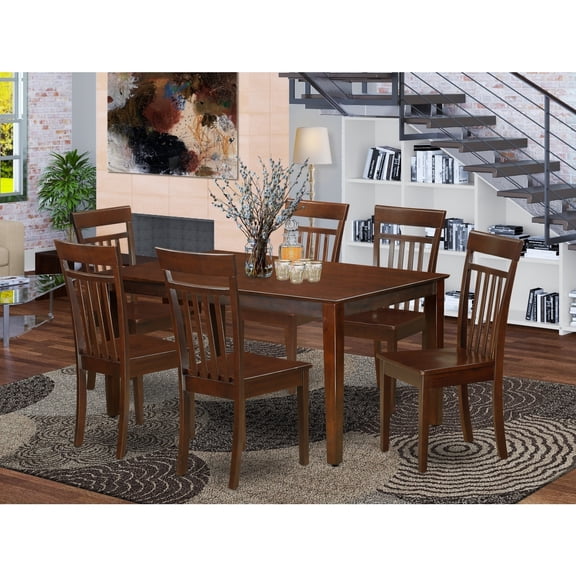 Rococo Romance 7-Piece Dining Set - Kitchen Table & 6 Chairs - Mahogany Finish