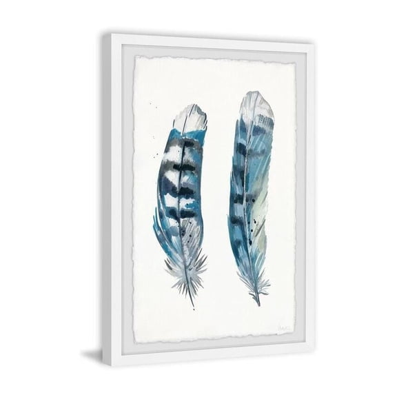 HomeStock Rococo Romance Blue Striped Feathers Framed Painting Print, Contemporary Wall Decor: Abstract, Digital Art Prints, and Modern Styles for Your Home