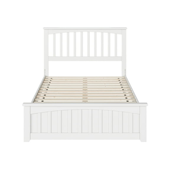 HomeStock Rococo Romance Full Solid Wood Low Profile Platform Bed with Matching Footboard in White
