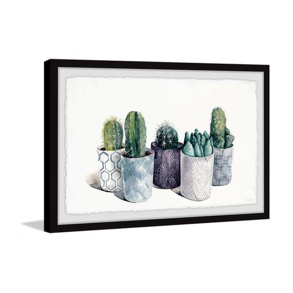 HomeStock Rococo Romance Indigo Cactus Pots Framed Painting Print, Contemporary Wall Decor: Abstract, Digital Art Prints, and Modern Styles for Your Home