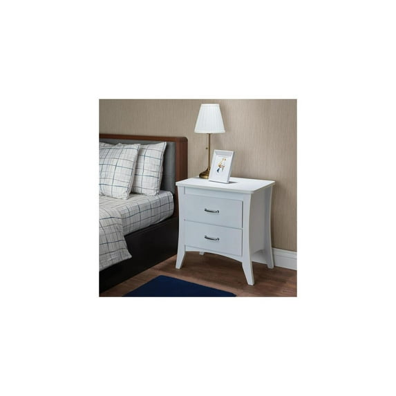 HomeStock Rococo Romance Rectangular Nightstand with 2 Drawers and Tapered Legs in White, 16"D x 24"W x 25"H, Wooden Tapered Leg, Wooden Case Frame-Color:White