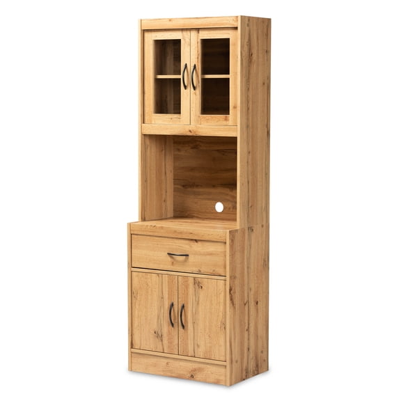 HomeStock Rococo Romance Oak Brown Finished Wood Kitchen Cabinet and Hutch, 70.87"H x 23.62"W x 15.75"D, Ample Storage with Shelving and Drawers for Modern Kitchens