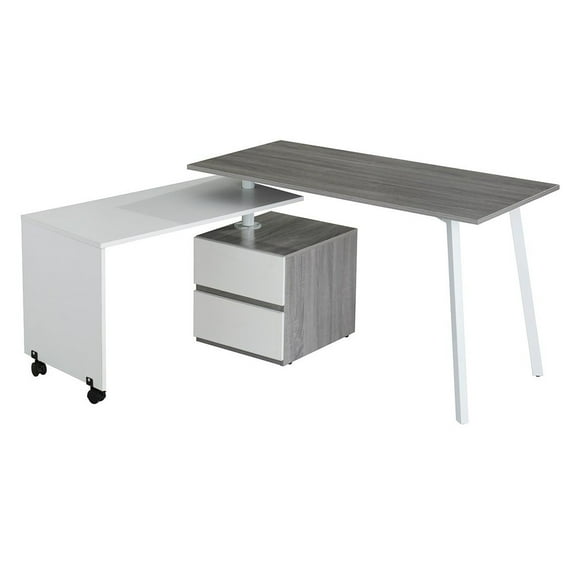 Rotating L-Shape Desk - Modern Computer Workstation, Multi-Positional, Alloy Steel Frame, Grey Finish
