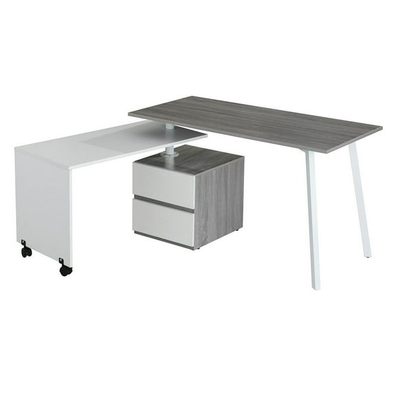 Rotating L-Shape Desk - Modern Computer Workstation, Multi-Positional, Alloy Steel Frame, Grey Finish