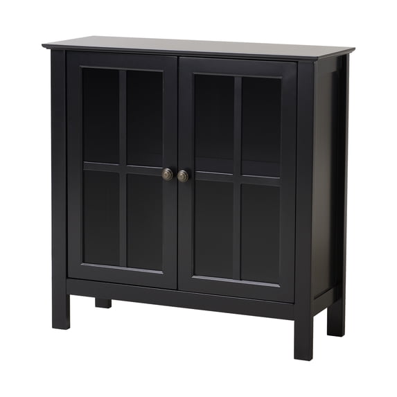 HomeStock Rustic Arrow Black Glass Door Accent and Display Cabinet, Wood