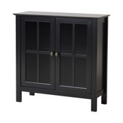 HomeStock Rustic Arrow Black Glass Door Accent and Display Cabinet, Wood
