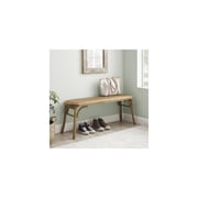 HomeStock Rustic Brown Backless Bench with Bentwood Frame, Woven Natural Seat, and Subtle Cushion for Entryway, Bedroom, or Dining Table