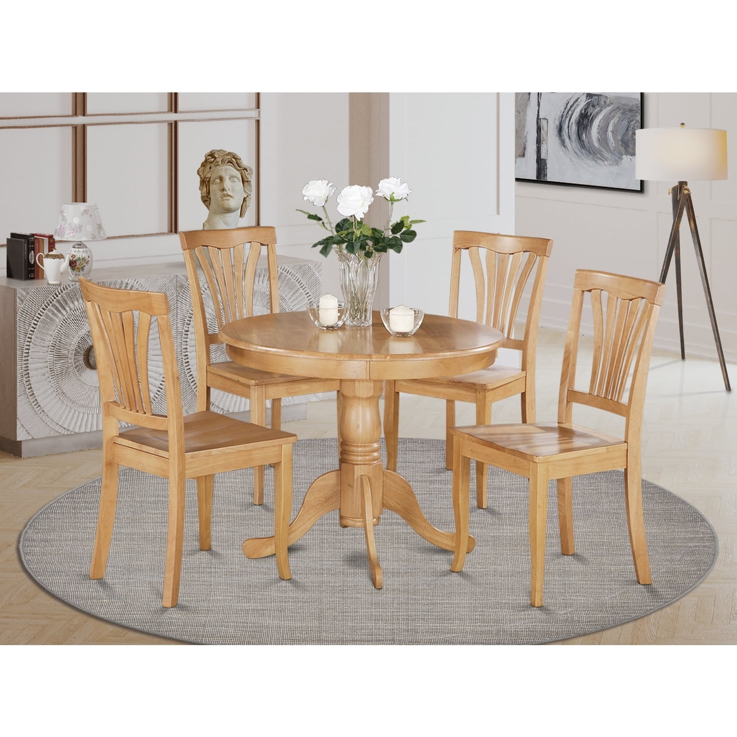 Rustic Kitchen Table Set - 5 Piece Round Table & Chairs - Solid Wood ...