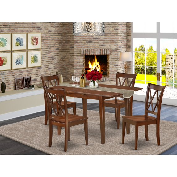 HomeStock Rustic Ranch 5Pc Rectangular 48/60 Inch Table With 12 In Leaf And 4 Double X Back Chairs