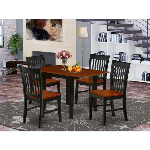 Rustic Dining Table Set 5pc Wood Table & Chairs - Modern Kitchen Set, Black Cherry Finish