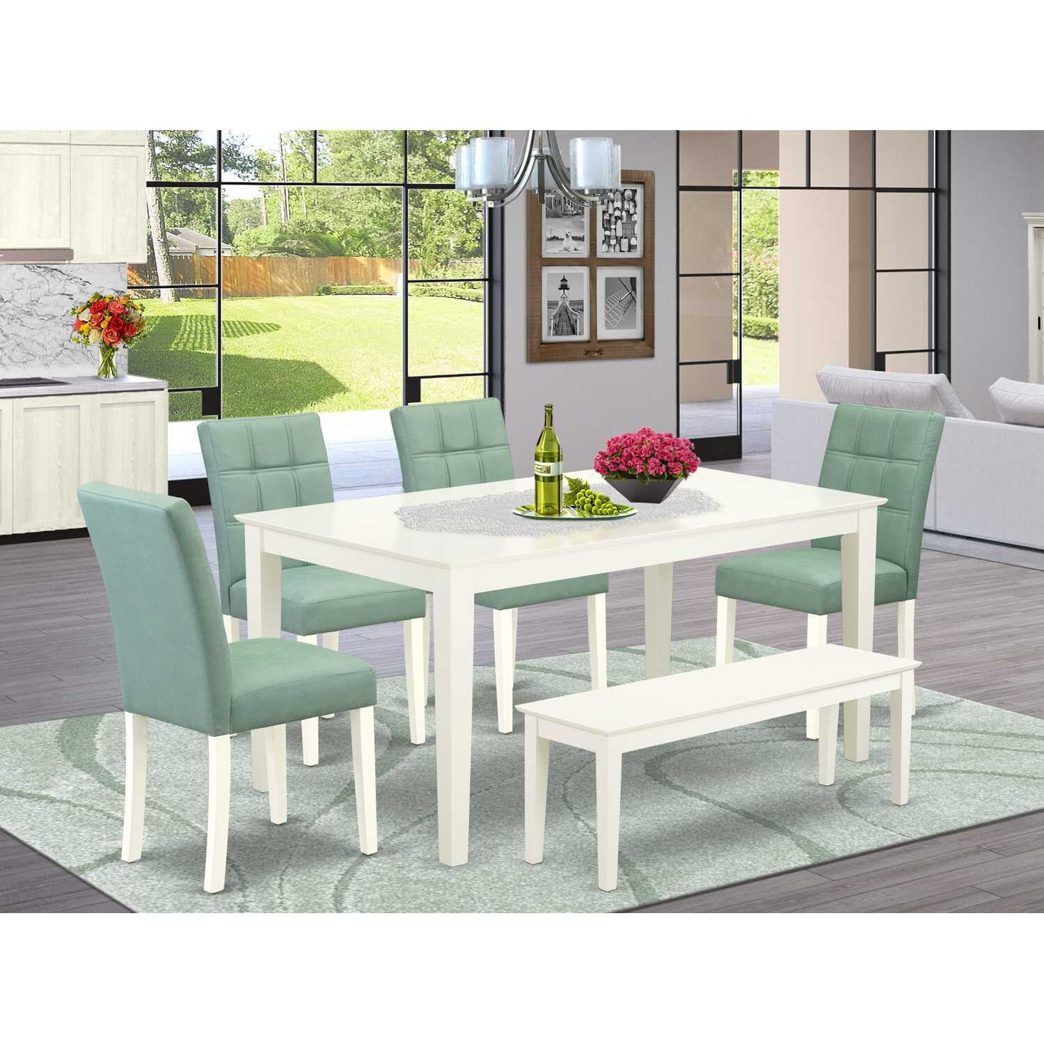 Rustic Dining Table Set - 6 Piece Kitchen Table & Chairs - Linen White Finish - Walmart.com