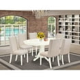 thumbnail image 1 of Rustic Ranch 7-Piece Dining Set - Pedestal Table6 Parson Chairs - Linen White Finish, 1 of 5