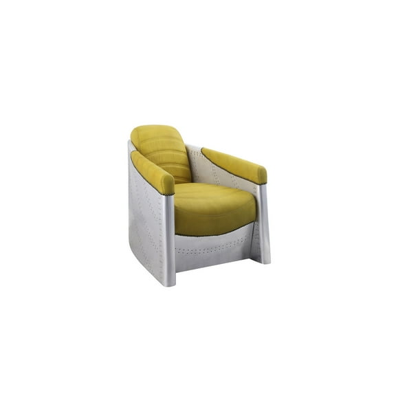 HomeStock Rustic Ranch Accent Chair in Yellow Top Grain Leather & Aluminum