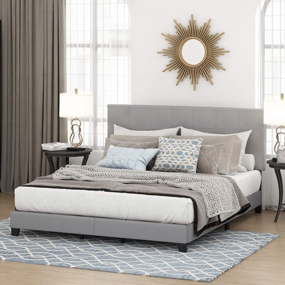 Rustic Ranch Button Tufted Bed Frame In Linen With 12 Piece Slat Style, King Size For A Stylish And Comfortable Bedroom Retreat