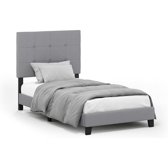 Homestock Rustic Ranch Button Tufted Bed Frame In Linen With 12 Piece Slat Style, King Size For A Stylish And Comfortable Bedroom Retreat-Color:Glacier,Size:Twin