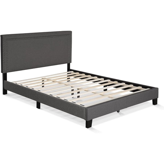 Rustic Ranch Button Tufted Bed Frame In Linen With 12 Piece Slat Style, King Size For A Stylish And Comfortable Bedroom Retreat