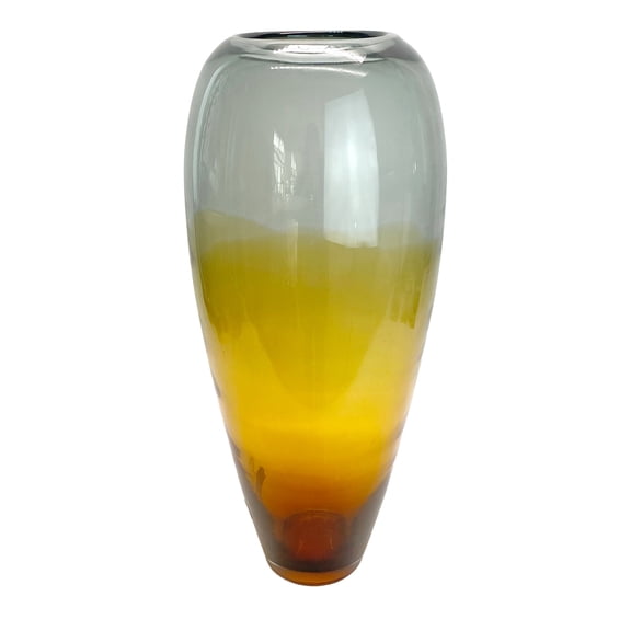 Ombre Glass Vase - 8.5" Dia x 19.5" H - Amber/Black Gradient Design - Home Decor Accent