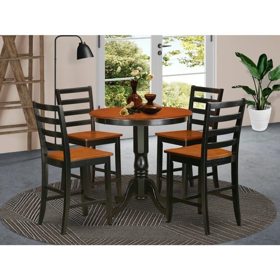 Rustic Kitchen Table Set - Ranch Height Dining Table & Chairs - Round Pedestal Table