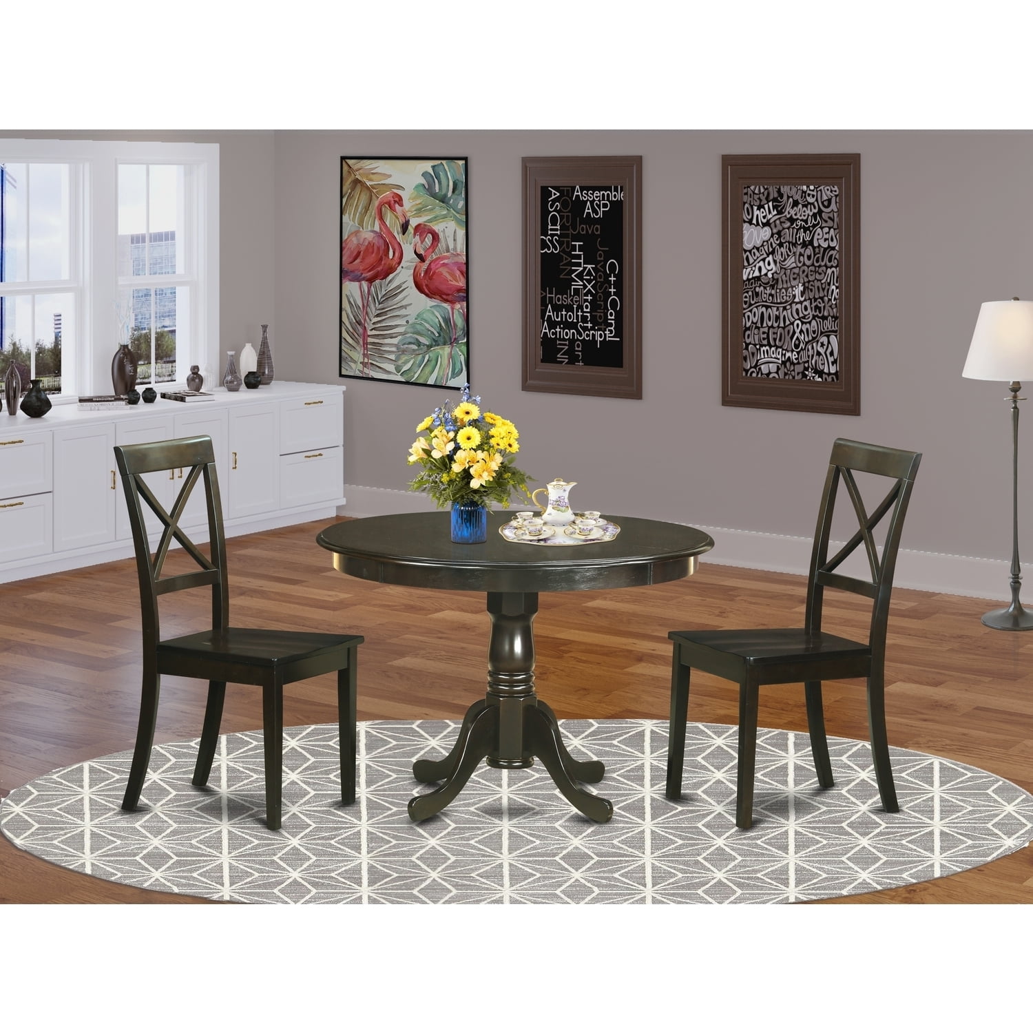 Rustic Kitchen Table Set 5 Piece - Circular Dining Room Table & Chairs ...