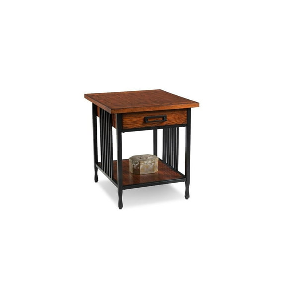 Rustic Side Table with Drawer & Shelf - End Table for Living Room, Bedroom - Black Ironcraft Design