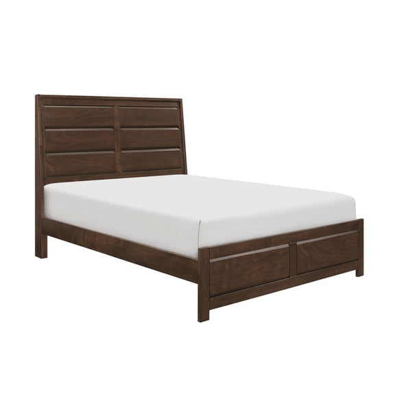 HomeStock Rustic Ranch Queen Bed 63"x87.5"x55.5" Espresso Brown Wood Frame with Beveled Panel Headboard Low Footboard and Square Legs