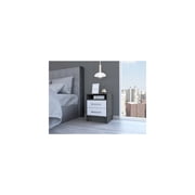 HomeStock Rustic Ranch Smokey Oak White Nightstand 19.9 x 14.7 x 15.7 Laminate Construction with Two Drawers and Stylish Flat Top Surface