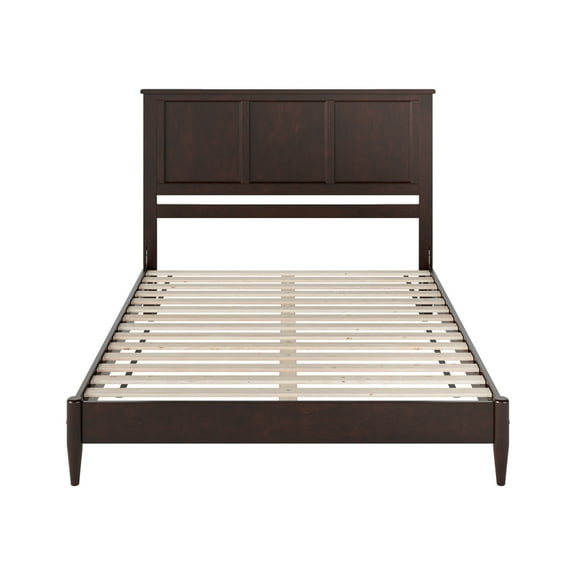 Rustic Platform Bed - Queen Size Wood Bed Frame, Low Profile, USB Charging, Modern Bedroom Furniture
