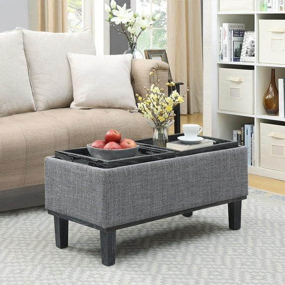 HomeStock Rustic Ranch Storage Ottoman, Beautifully Upholstered Linen, Distressed Reversible Trays, 30" L x 30" W x 18" H, Versatile Storage
