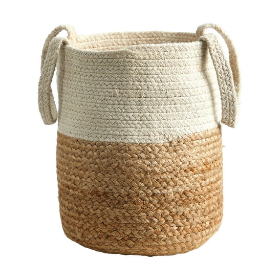 HomeStock Rustic Recluse 12.5In. Handmade Jute And Cotton Basket Planter