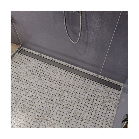 HomeStock Rustic Recluse 59 Brushed Stainless Steel Linear Shower Drain - Solid Cover, 2 Slip-In Diameter, Quality Stainless Steel, Removable Basket Strainer